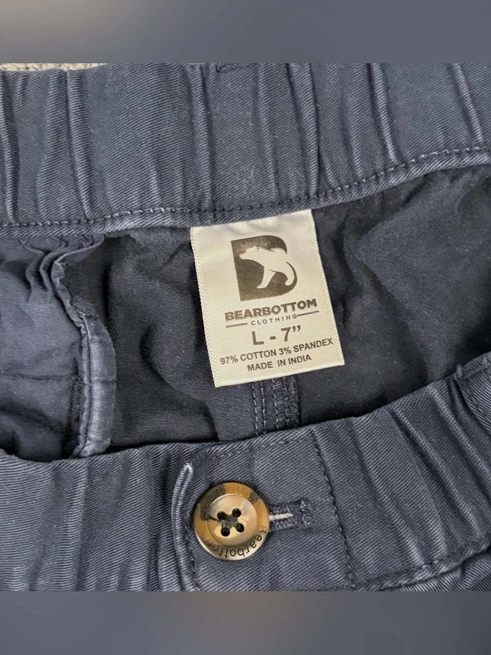 Bearbottom Shorts Mens Large Blue 7” Inseam Stretch Chino Elastic Waist Preppy